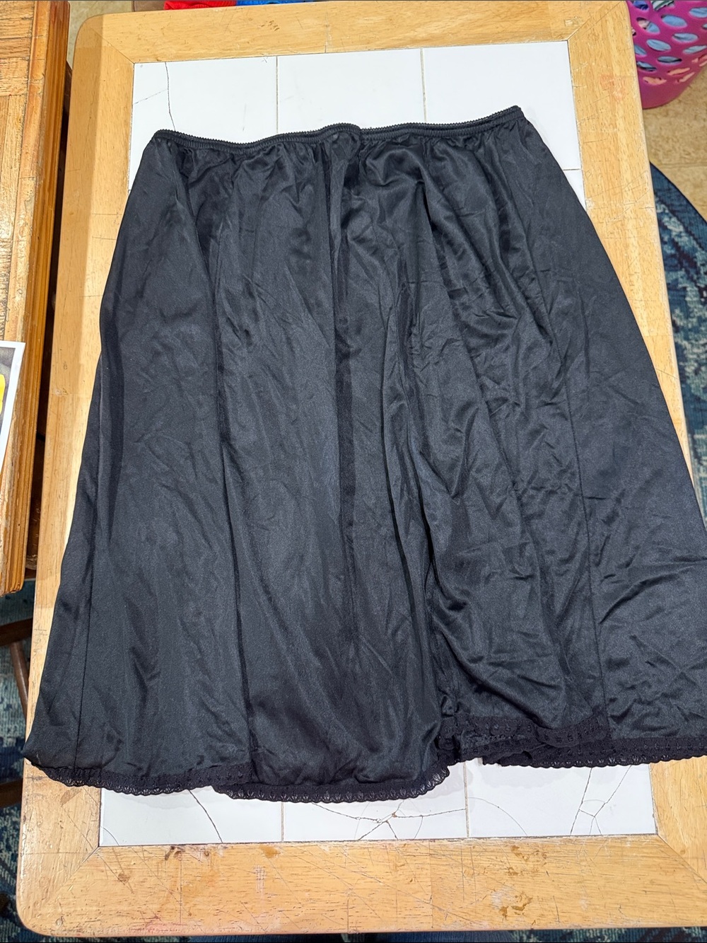 Vintage Women's Black Circle Half Slip Skirt with Lace Trim